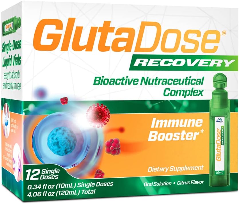 GlutaDuse Recovery Immunity Supplement - flytende vitaminer Immun støtte for barn og voksne, kald og influensa omsorg pakke (Glutathione Astragalus Echinacea Acerola) Immun Booster for kvinner menn - 12 vialer
