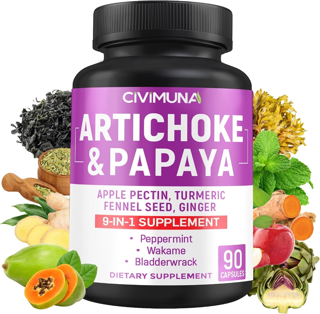 Artichoke Kapsler med Artichoke, Papaya, Apple Pectin og mer - 90 Kapsler i 3 måneders forsyning