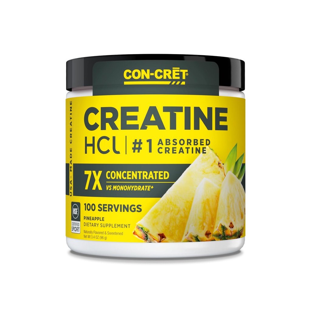 CON-CRET Creatine HCl pulver | Muskel, Kognitiv, Cellular Energy Support | Ingen Bloating eller Cramps | USA laget og NSF sertifisert | Pineapple (100 Servering)