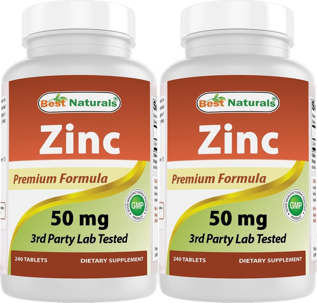 Beste Naturals Sink Supplement som sink gluconate 50 mg 240 tabletter pakke med 2