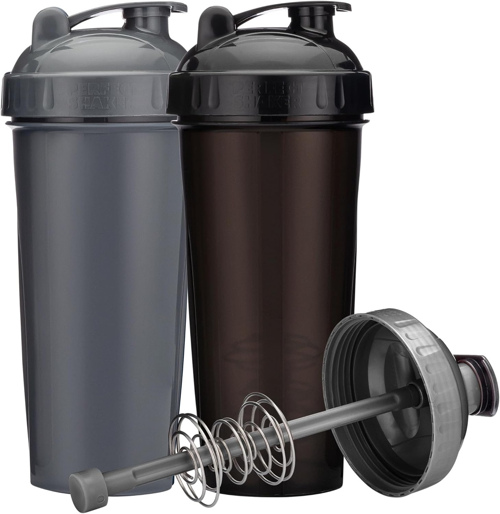 [2-Pack] 28-Ounce Shaker flaske | Protein Shaker flaske med Action-Rod Wire Mixer | Shaker Cups er BPA gratis og oppvaskmaskin trygt | Svart & Grå