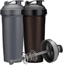 [2-Pack] 28-Ounce Shaker flaske | Protein Shaker flaske med Action-Rod Wire Mixer | Shaker Cups er BPA gratis og oppvaskmaskin trygt | Svart & Grå