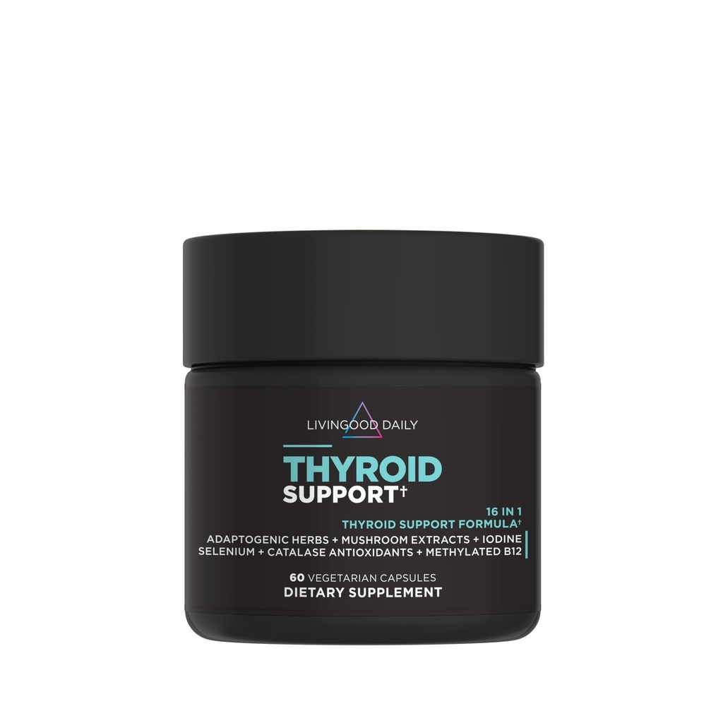 Livingood Daily Thyroid støtte Supplement, 16-i-1 Wellness blanding med Adaptogene urter, jodin, magnesium og selenium, Thyroid støtte for kvinner og menn, vegetariske kapsler, Glutenfri, 60 greve