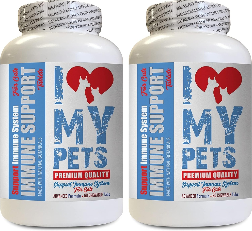 Jeg elsker My PETS LLC katt immunsystem støtte - CAT immun støtte - Booster - Sunn Supplement - Allergi relief for katter - 120 behandlinger (2 flasker)