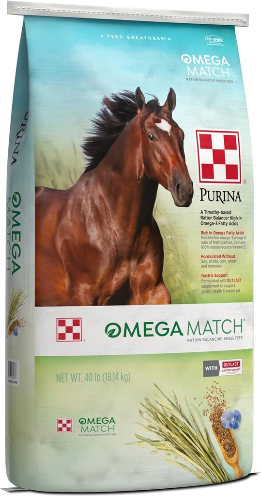 Purina | Omega Match Ration Balancing hestemat | 40 pund (40 LB) Veske