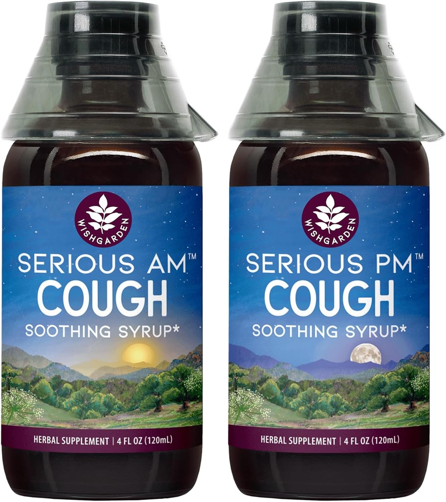 ØnskeGarden Herbs Alvorlig Cough AM & PM Syrup - Alvorlig AM Ikke-Drowsy Cough Syrup + Alvorlig PM Cough Syrup støtter hvilefull søvn mens stille tørr eller våt Coughs, 4oz Bundle