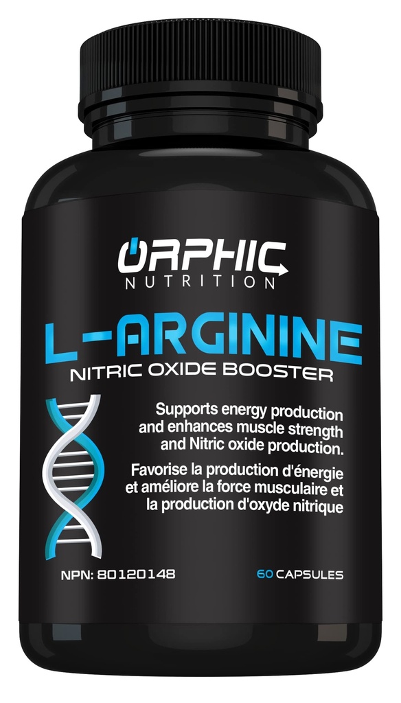 ORPHIC NUTRITION L Arginin Supplement for menn 1000 mg + - 60 kapsler - L Citrullin og nitric Oxid Supplement for å støtte muskel helse, trening utholdenhet, vaskularitet, hjerte helse, energinivå*