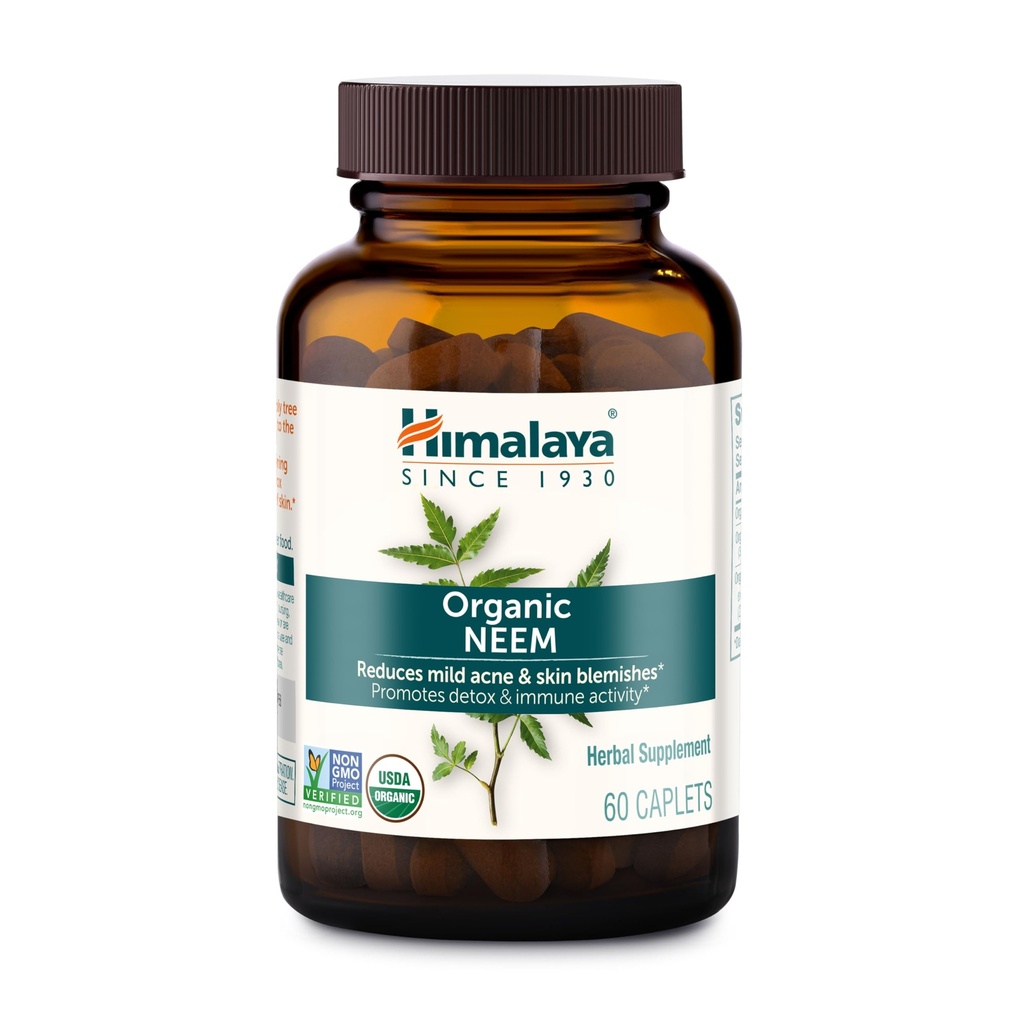 Himalaya Organic Neem, 60-dagers forsyning - Herbal Acne kosttilskudd som støtter klar hud og detox - USDA organisk, vegansk, ikke-GMO, Glutenfri, 600 mg, 60 kapetter