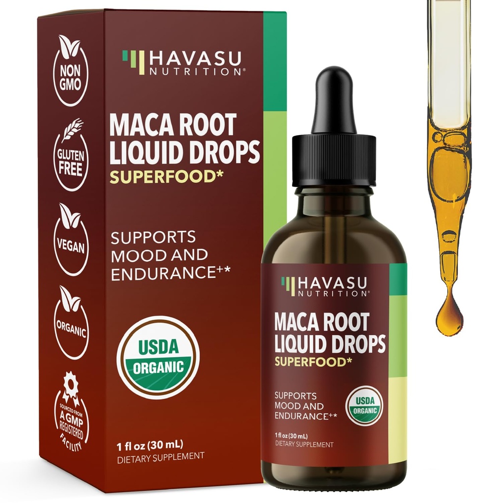 Organic Maca Root Liquid Drops - Støtter hormonbalanse, humør og energi hos kvinner og menn - Lepidium Meyenii for å støtte ytelse og vitalitet - ikke-GMO, vegansk, uslavored - 60 Services