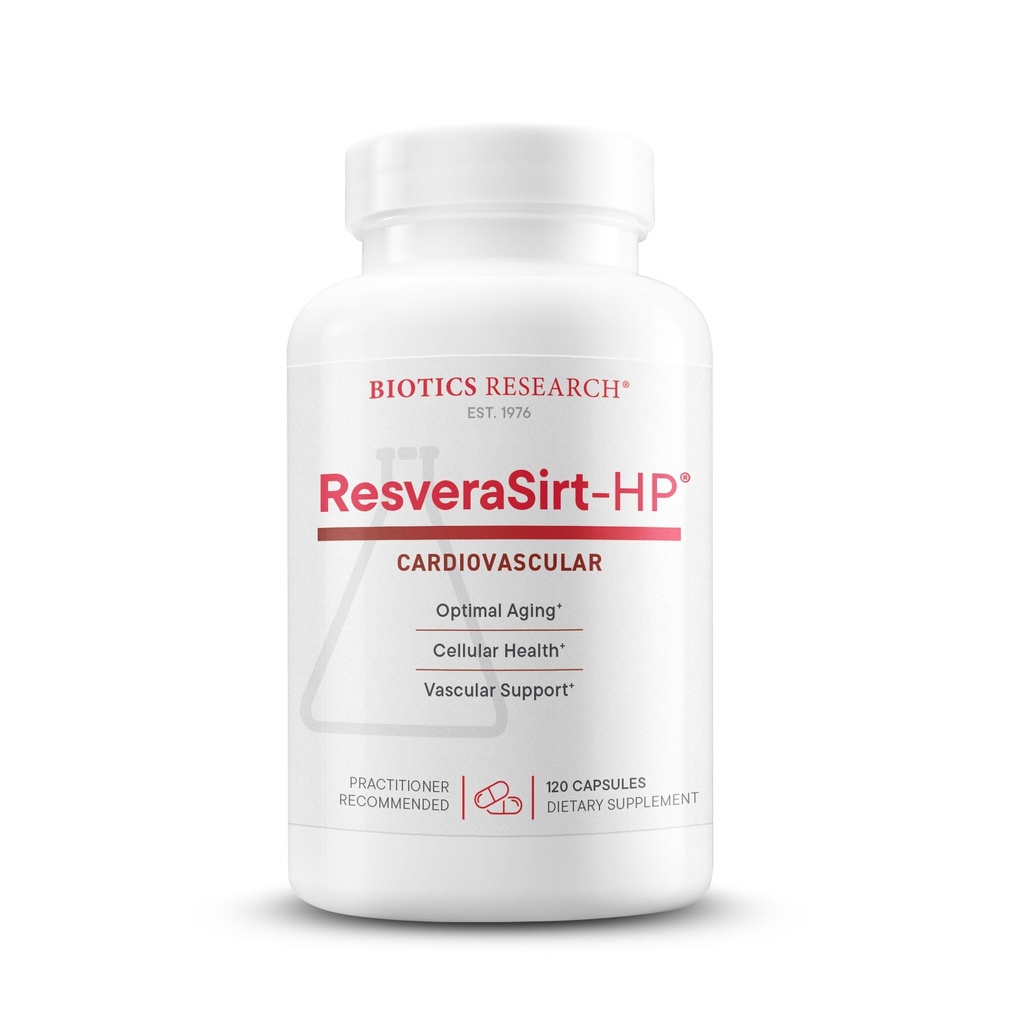 Biotisk forskning ResveraSirt HP Formulert av Dr. Mark Houston, Trans Resveratrol, Quercetin, Øk Sirtuinaktivitet, Cardiovaskulær støtte, hjertekraft, vaskulær støtte, 120 kapsler