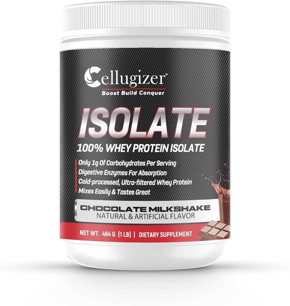 Cellugizer 100% Whey Isolate 1lb, sjokolade I 25g Protein, Fast Digesting I 0g Sukker, Lavkarbohydrat