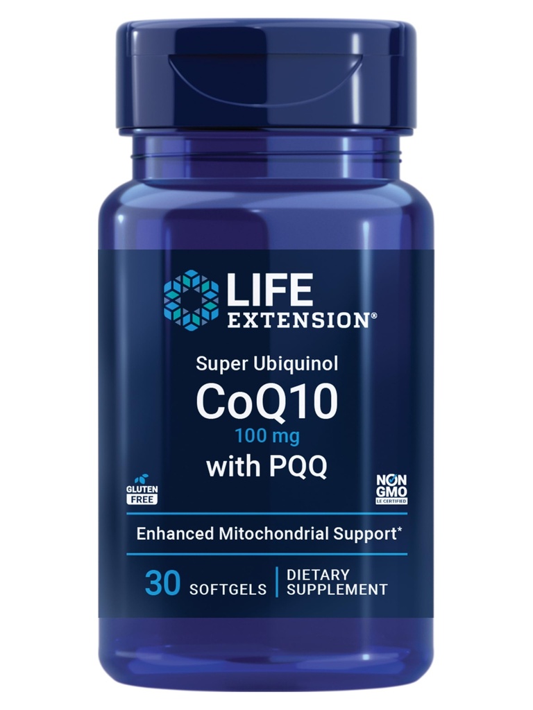Livsforlengelse Super Ubiquinol CoQ10 med PQQ, coenzym Q10, pyrroloquinolin Quinone, hjerte helsetilskudd, maksimal absorpsjon, 100 mg, ikke-GMO, Glutenfri, 30 mykegels