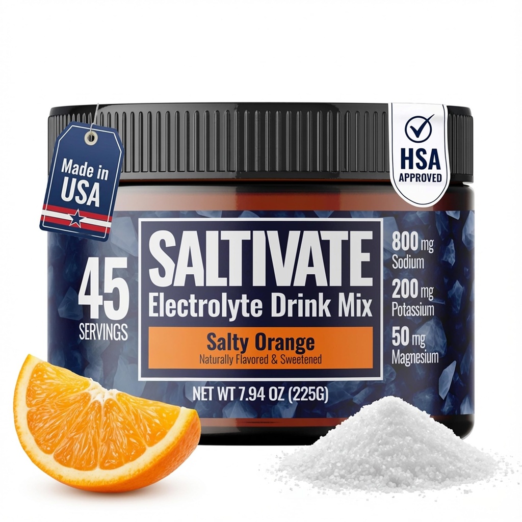 Zero sukker elektrolyte pulver | saltig oransjehydrasjon (med Stevia) | høy natriumkalium Magnesium elektrolyter for fasting, POTS, Sweat Recovery | gjør 45 serveringer av 32 fl Oz | laget i USA
