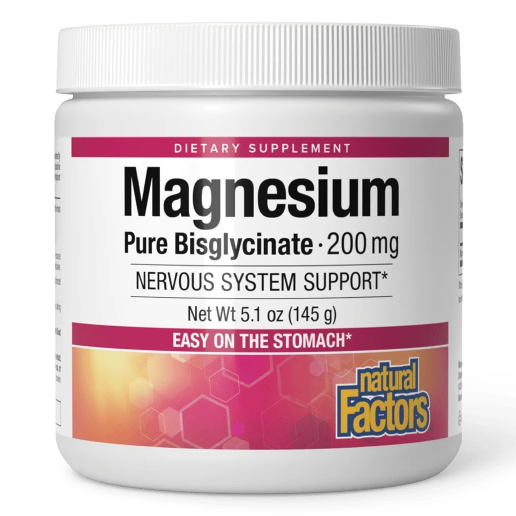 Naturlige faktorer Magnesium Bisglycinat pulver - Hel-Body Helse Støtte Supplement - Naturlig Magnesium Supplement støtter bein styrke og helse - 5.1 oz (50 Serveringer)
