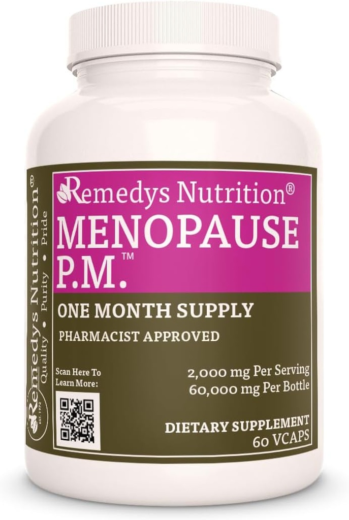 Remedys ernæring Menopause P.M.TM 1000 mg, 60 Vegan Capsules Herbal kosttilskudd to måneders forsyning