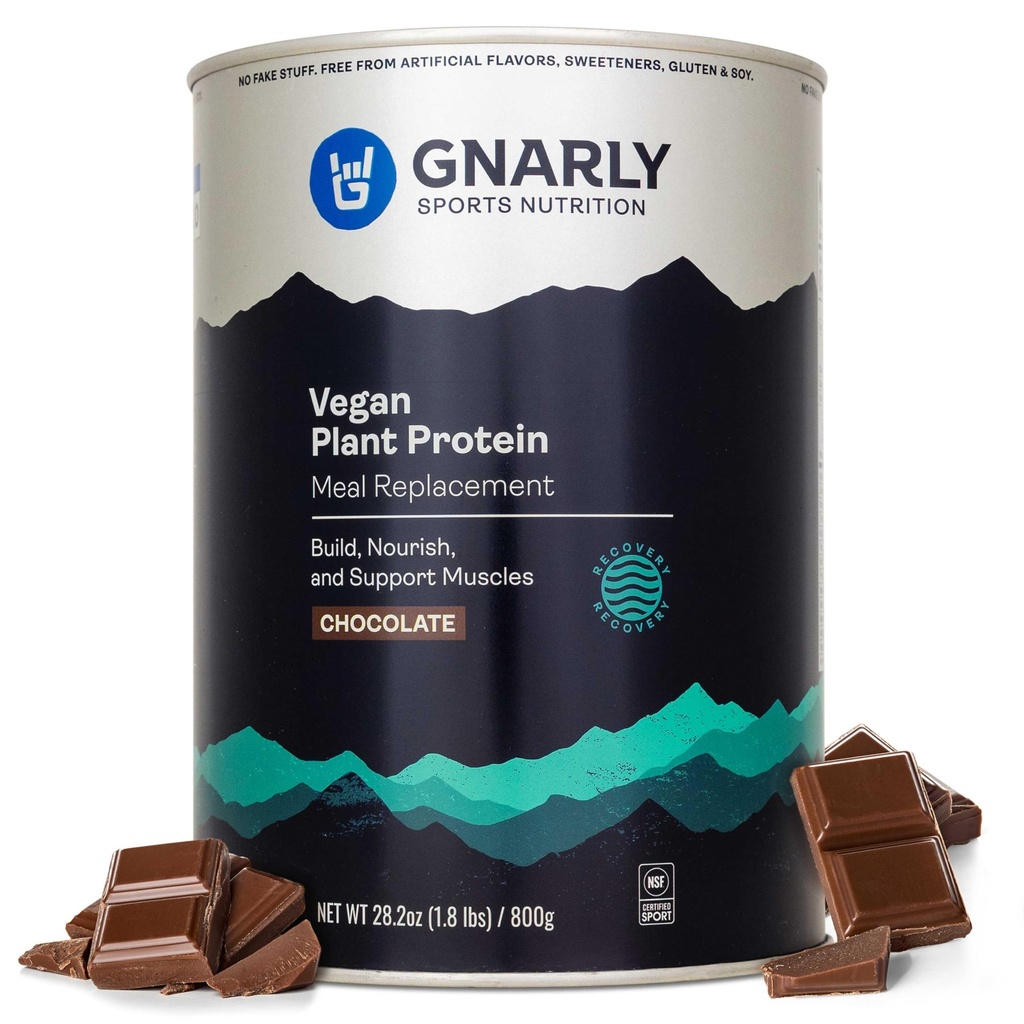 Gnarly Nutrition Vegan Plante Protein - Sjokolade Vegan Protein pulver, NSF Sport Certified - Måltid Erstatning, Daglig ernæringsmessig Boost - Laktosefri pulver - Sjokolade, 28.2 oz