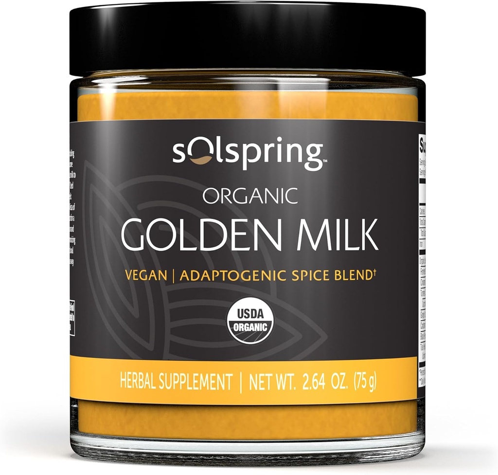 Dr. Mercola Solspring Organic Golden Milk Herbal Supplement, 2.64 Oz. (75 g), Vegansk Spice Blend med gurkemeie & Ginger, Ikke GMO, Glutenfri, Soya Free, USDA Organic