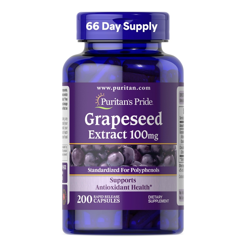 Puritans Pride Grapefrø Ekstrakt 100 mg med Citrus Bioflavonoid Complex, Kosttilskudd for antioksidant og hjerte helse støtte, 200 Rapid Release Kapsler