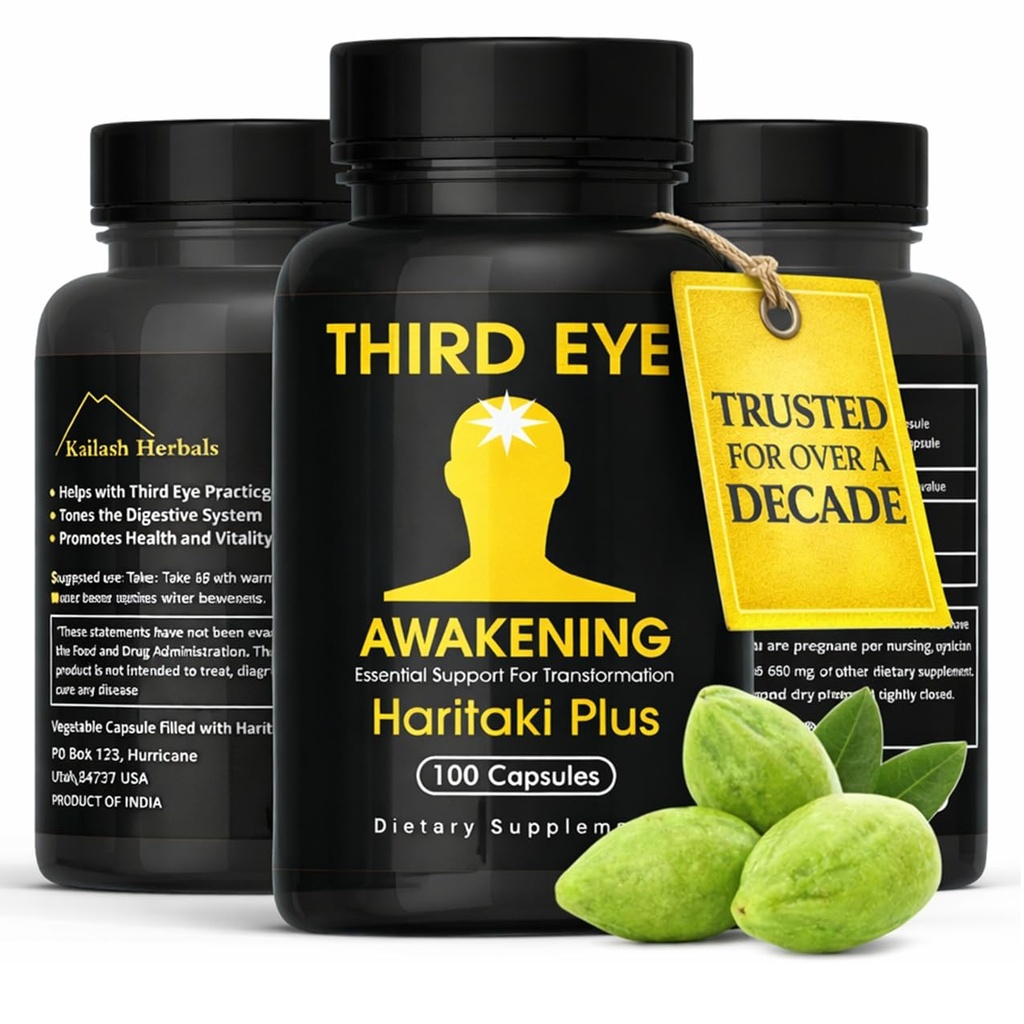 Tredje øyeoppvåkning - Organic Haritaki Capsules- Kailash Herbals-100 Capsules- 650 mg Hver-Terminalia chebula- Vegan