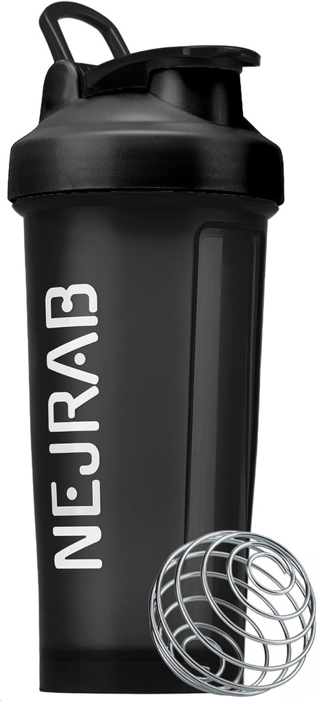 Protien Shaker Flaske med Wire Whisk Ball, Blenderflasker for Protien Mixes, Protein Shaker Cup, 28-Ounce, Protein Shaker Flaske, Protein Shake Flaske (Black), Medium, NJB 28-Oz