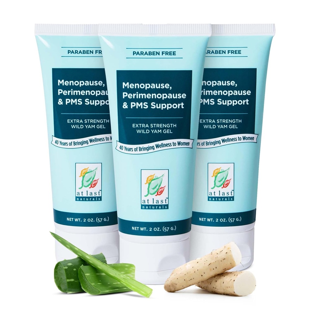 Endelig Naturals Wild Yam Gel Extra styrke Menopause Relief, Perimenopause Support og PMS Relief, kan bidra til å naturlig redusere varme blits (2 oz, 3 pakke)