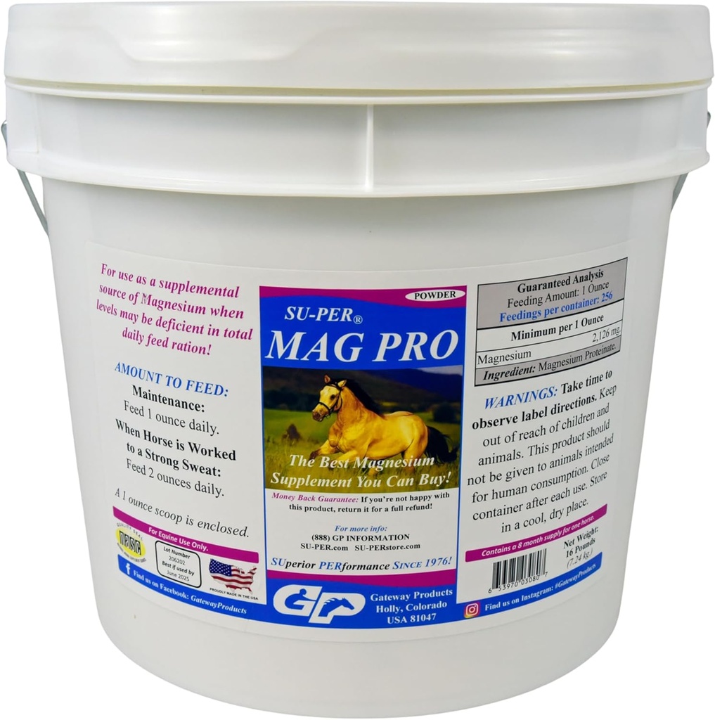 SU-PER Mag Pro hest beroligende kosttilskudd - støtte normal oppførsel og beroligende effekt - Magnesium Supplement for hester - 16 pund, 8 måneders forsyning