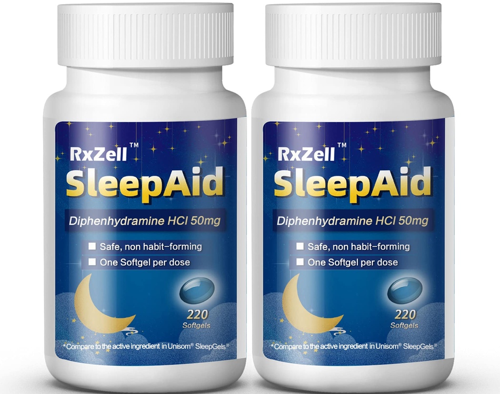Søvnhjelp, Diphenhydramine Softgels 50mg, Easy-to-Swallow, støtter dypere Restful Sleeping, Ikke Habit-Forming (220 greve | Pakke med 2)