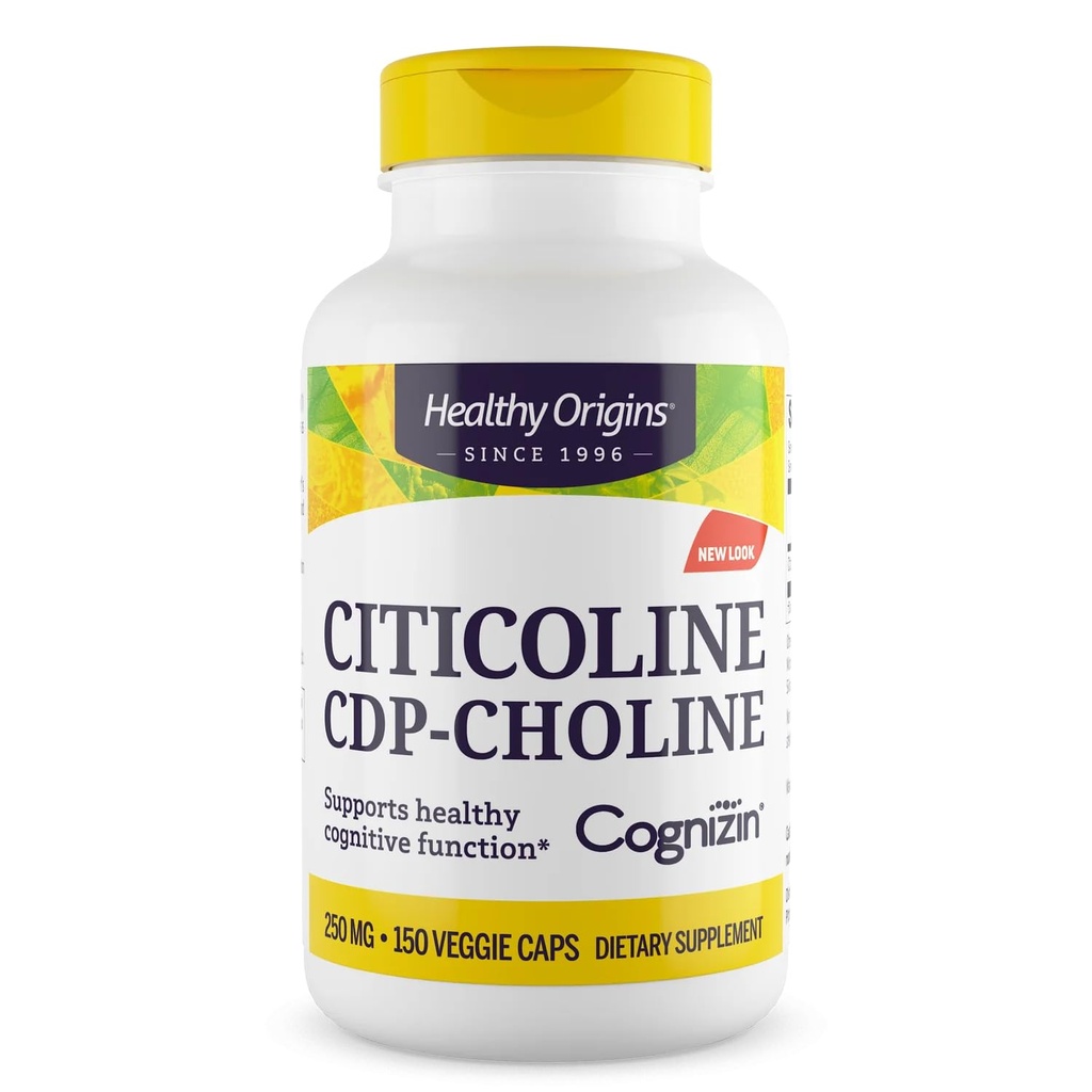 Sunn Origins Cognizin (Citicolin), 250 mg - Brain Supplement for minne med Citicolin CDP Choline - Ikke-GMO, Vegan & Glutenfri Supplement - 150 Veggie Kapsler