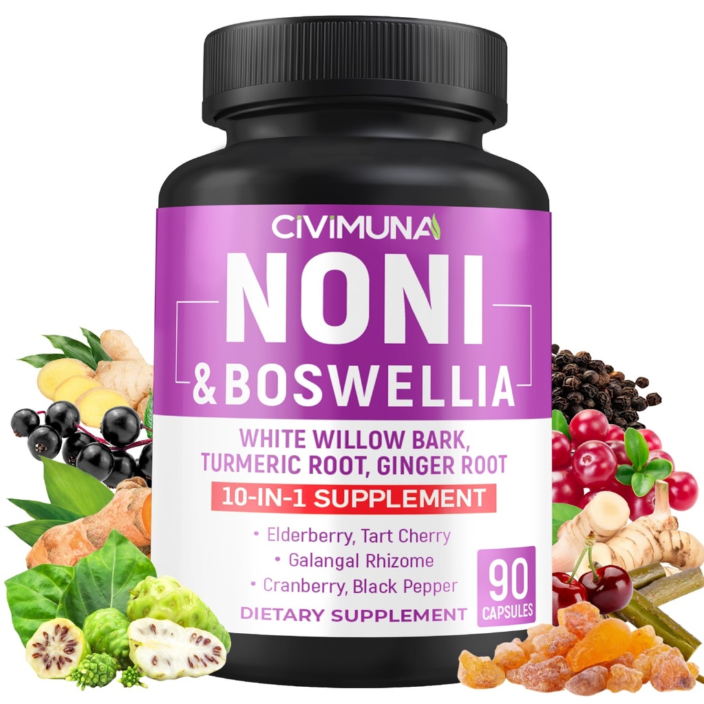 Noni Kapsler med Boswellia, Hvit Willow Bark, Turmeric, Ginger Root og mer - 90 Kapsler i 3 måneders forsyning