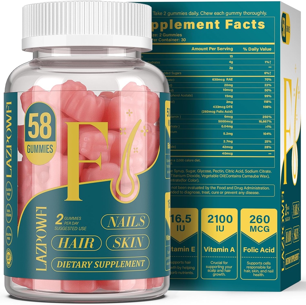 Biotin Gummies for hår, hud og negler - Håret vitaminer for menn og kvinner, 10.000mcg Max styrke vitamin B7 for hårvekst og sterkere negler, 203