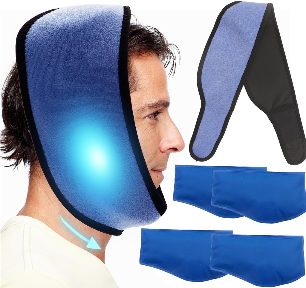 Generisk Face ispakke for Jaw, tannkjøtt ispakke kald kompressor for hode og chin, reusable varme eller kalde Gel pakker smerte lindring for TMJ, oral og ansiktskirurgi, tannimplantater (1 Wrap+4 ispakke)