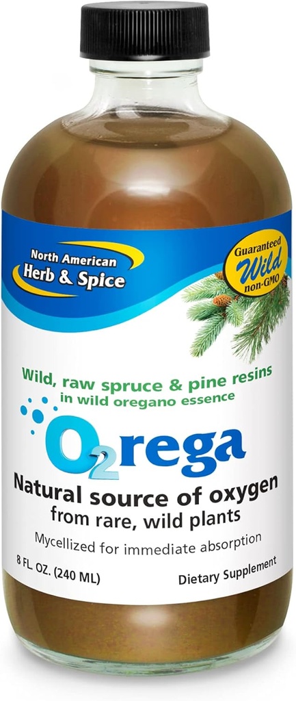 NORTH AMERICAN HERB & SPICE O2rega - 8 oz - Naturlig kilde til oksygen - Støtter energinivå - P73 Oregano, Spruce & Pine - Mycellized for maksimal absorpsjon - Ikke-GMO - 16 Services