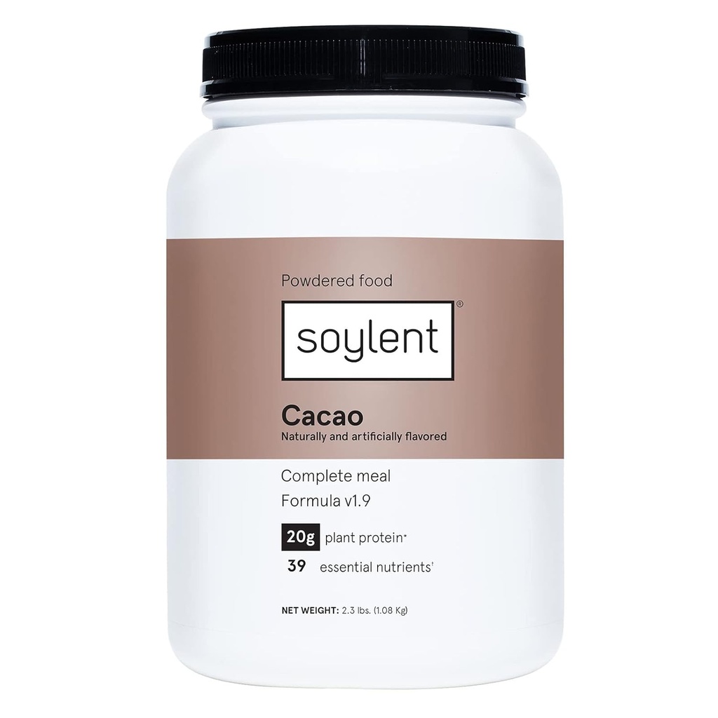 Soylent Complete Nutrition Meal Replacement Protein Powder, Cacao - Plant Basert Vegansk Protein, 39 essensielle næringsstoffer - 36.8oz
