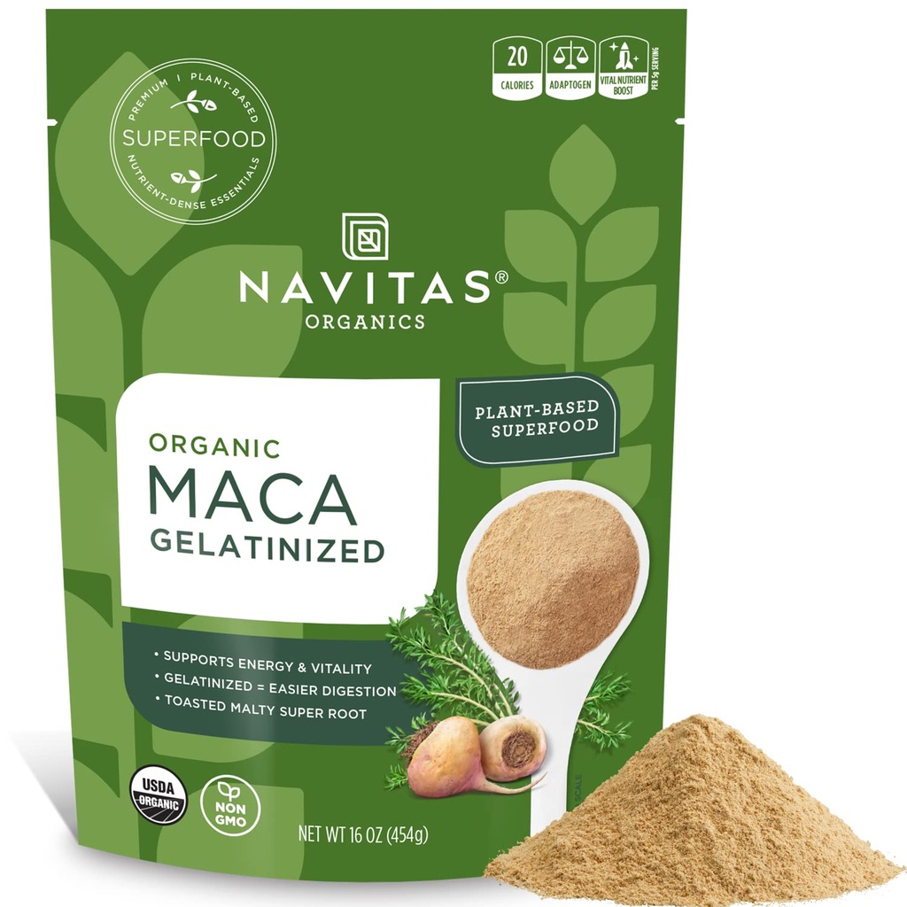 Navitas Organics Maca Gelatinisert pulver, 16 oz. Veske, 90 Services — Økologisk, Ikke-GMO, Glutenfri (pakke med 1)