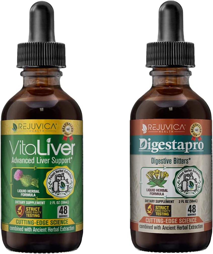 Rejuvica Health VitaLiver & DigestaPro - Advanced Liver & Digestion Support - Flytende levering for bedre absorpsjon - Milk Thistle, Chanca Piedra, Artichoke, Dandelion og mer!