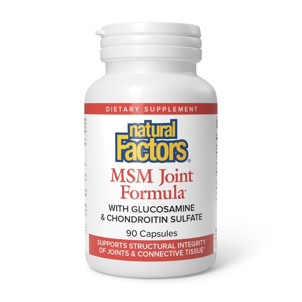 Naturlige faktorer, felles MSM Formula, støtter sunne ledd, muskel og kartilasje med glukosamin og Chondroitin Sulfat, 90 kapsler (90 porsjoner)