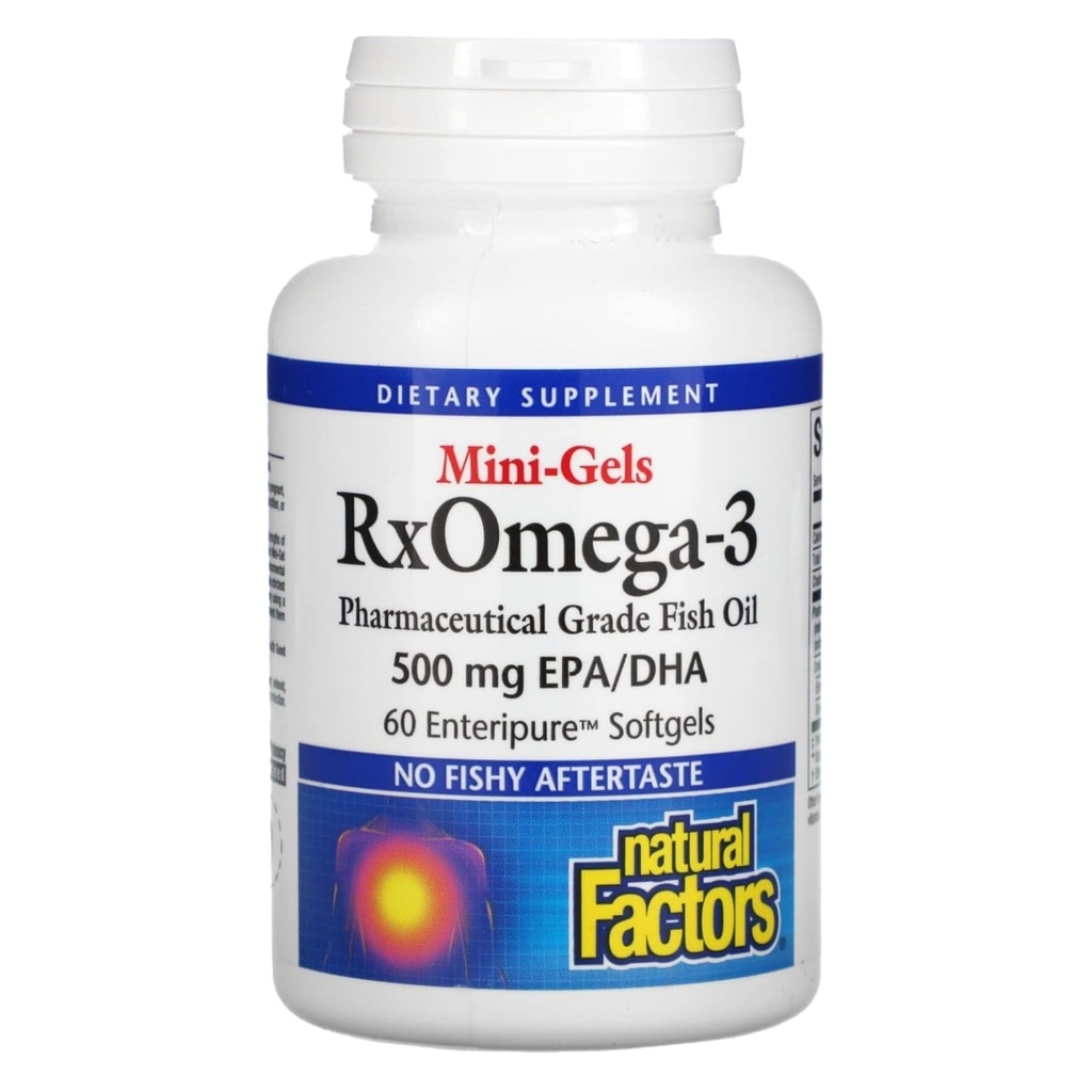 Naturlige faktorer - Rx Omega-3 Factors Mini-Gels, EPA 350mg, DHA 140mg, støtter kardiovaskulær helse, 60 myke geler