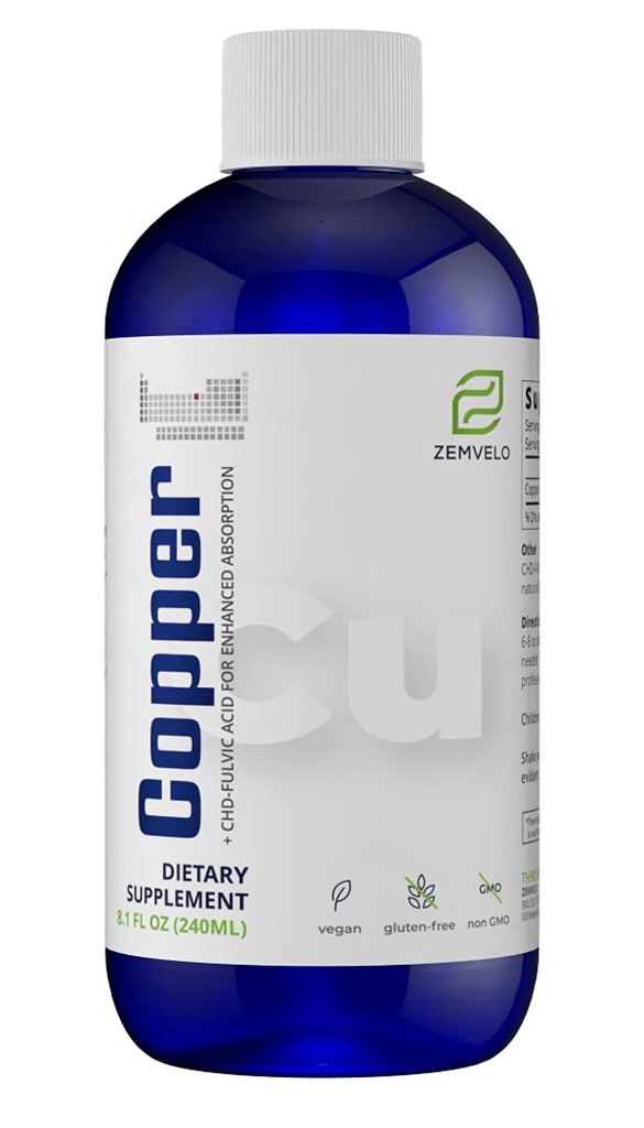 Liquid Ionic Chelated Kobber | Naturlig Elixir for Sunn Connective Vessue | Sunn Hår, Hud, Negler og kollagen | Sunn jernnivå | Mood Balance | 3 måneders forsyning