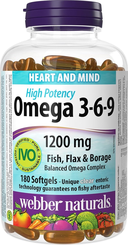 Weber Naturals High Potency Omega 3-6-9, 180-tallet