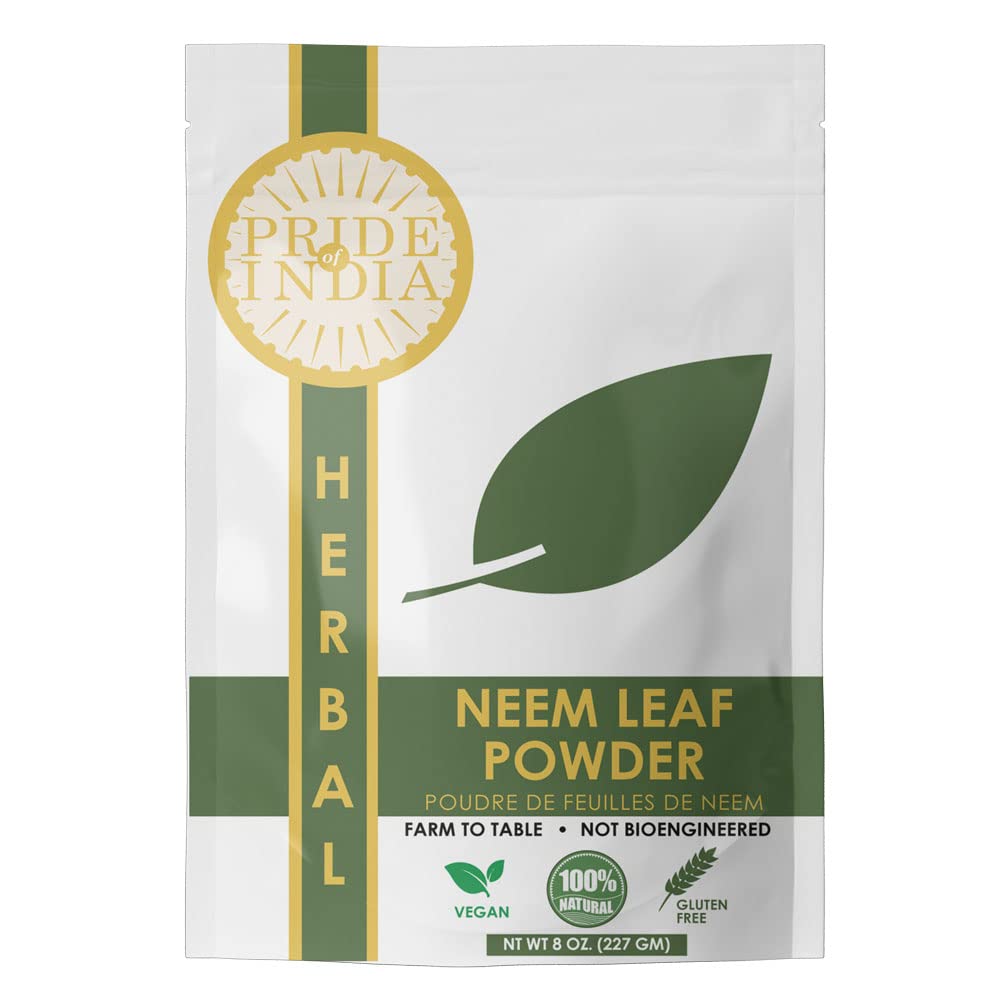 Pride of India | Naturlig Neem/Margosa urt pulver 8 oz (227 gm) | Nærende-Rich Superfood | Legg det til i smoothies, Juices & Dips | Bitter, jordig og strengende smak | 100% naturlig vegansk, Glutenfri