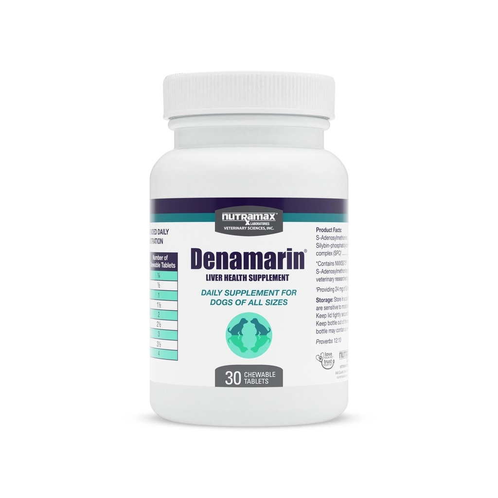 Nutramax Denamarin Liver Health Supplement for hunder, med S-Adenosylmetionin (SAMe) og Silybin, 30 Chewable tabletter