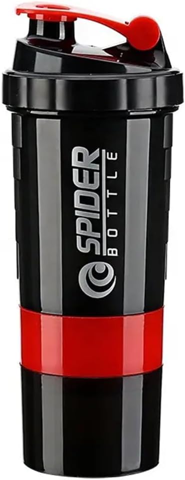 5 I 1 Protein Shaker flaske - Profesjonell serie Shaker flaske for proteinshakes og pre trening gym flaske, med pulver lagring, Pille skuffe,Mixing Ball,Shakes Cup (rød)