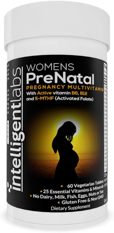 Intelligent Labs Women's Prenatal Multivitamin, 25 essensielle graviditet vitaminer og mineraler, med 5-MTHF aktivert folat, aktiv B12 og B6, lett å ta, 2 måneders forsyning