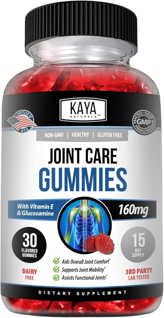 Kaya Naturals Mobility Care Gummies for Rygg, Kneer og hender | Fleksibilitetsstøtte - Glukosamin Gummies Beste immunstøtte for kvinner og menn - 30 Grev