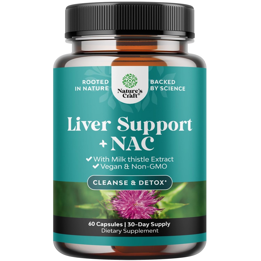Liver Support NAC Supplement med Melk Thistle for Liver Cleanse Detox & Repair - N Acetyl Cysteine Supplement for Liver Cleanse med gurkemeie, Choline, Dandelion og L-Glutatione - 60 greve