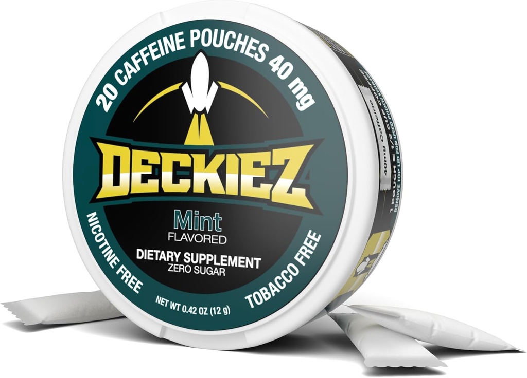 Deckiez Energy Pouches, 5 bokser (100 porsjoner), sukker gratis koffein Supplement, kaffepotter og energi drikke alternativ, 50 mg koffein poser, mint flavor