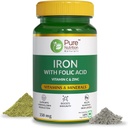 Generisk jern folsyre Supplement - 60 Veg Tabletter med sink, vitamin C & vitamin B12 for menn og kvinner | støtter hemoglobin produksjon, øker immunitet og opprettholder jernnivå