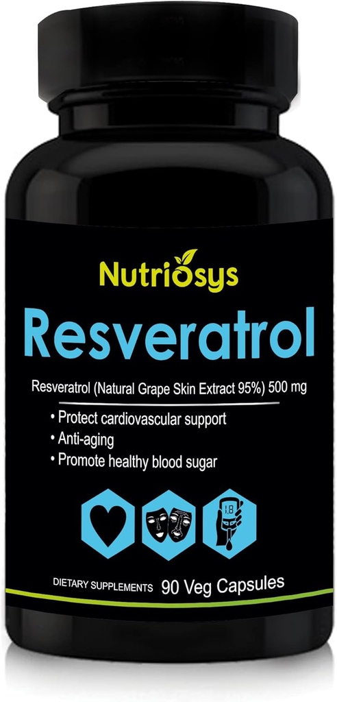 Resveratrol 500mg Supplement | Resveratrol kapsler for antioksidant støtte og cellulære helse | ernæringsmessig Supplement for menn og kvinner | 90 Veg kapsler for generell velvære
