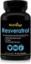 Resveratrol 500mg Supplement | Resveratrol kapsler for antioksidant støtte og cellulære helse | ernæringsmessig Supplement for menn og kvinner | 90 Veg kapsler for generell velvære