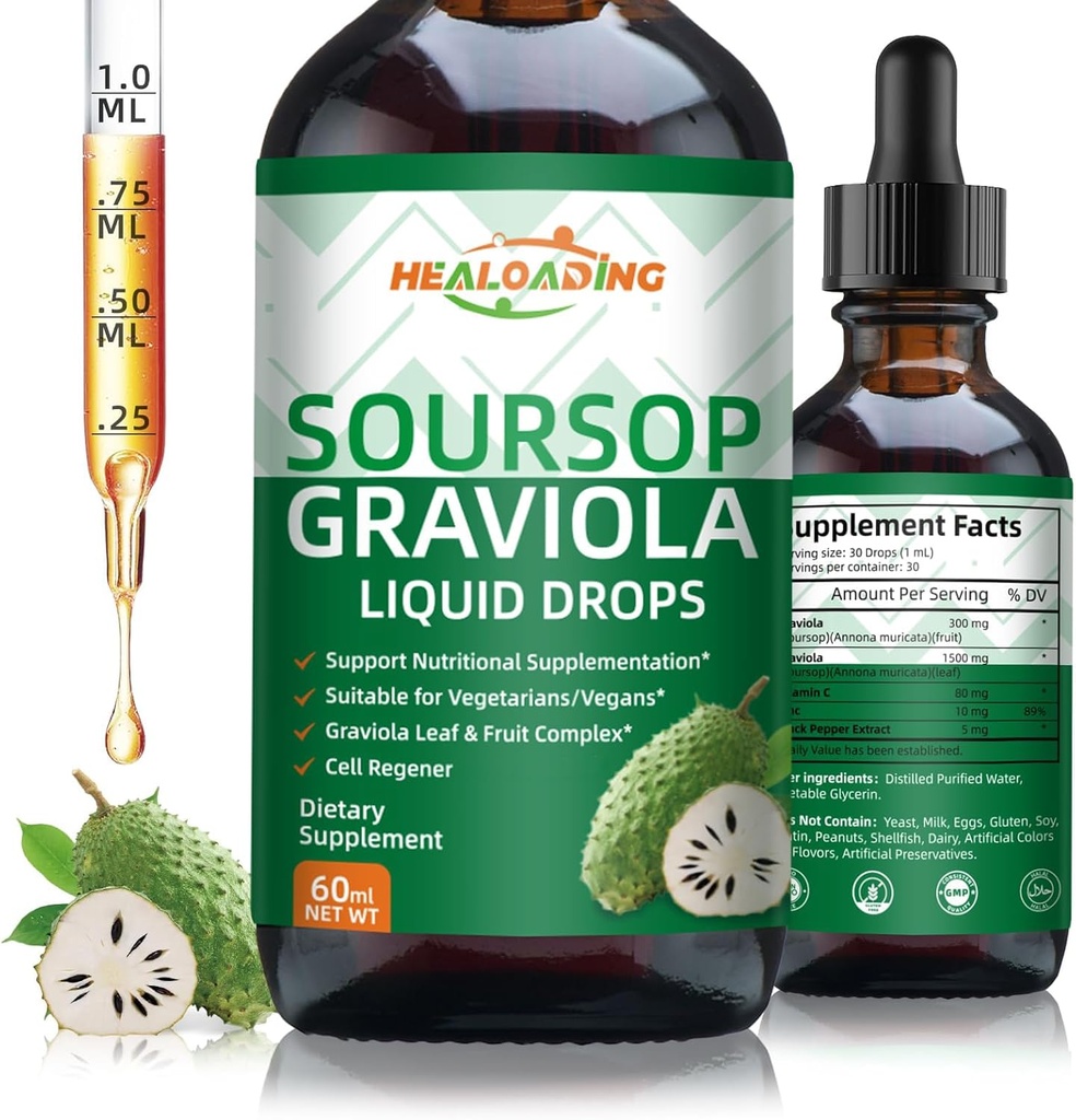 Soursop Bitters Flytende Drop: Organic Graviola Soursop Leaf Extract væske for cellestøtte, regenerering, immunforsterkning, slappe av og antioksidant støtte